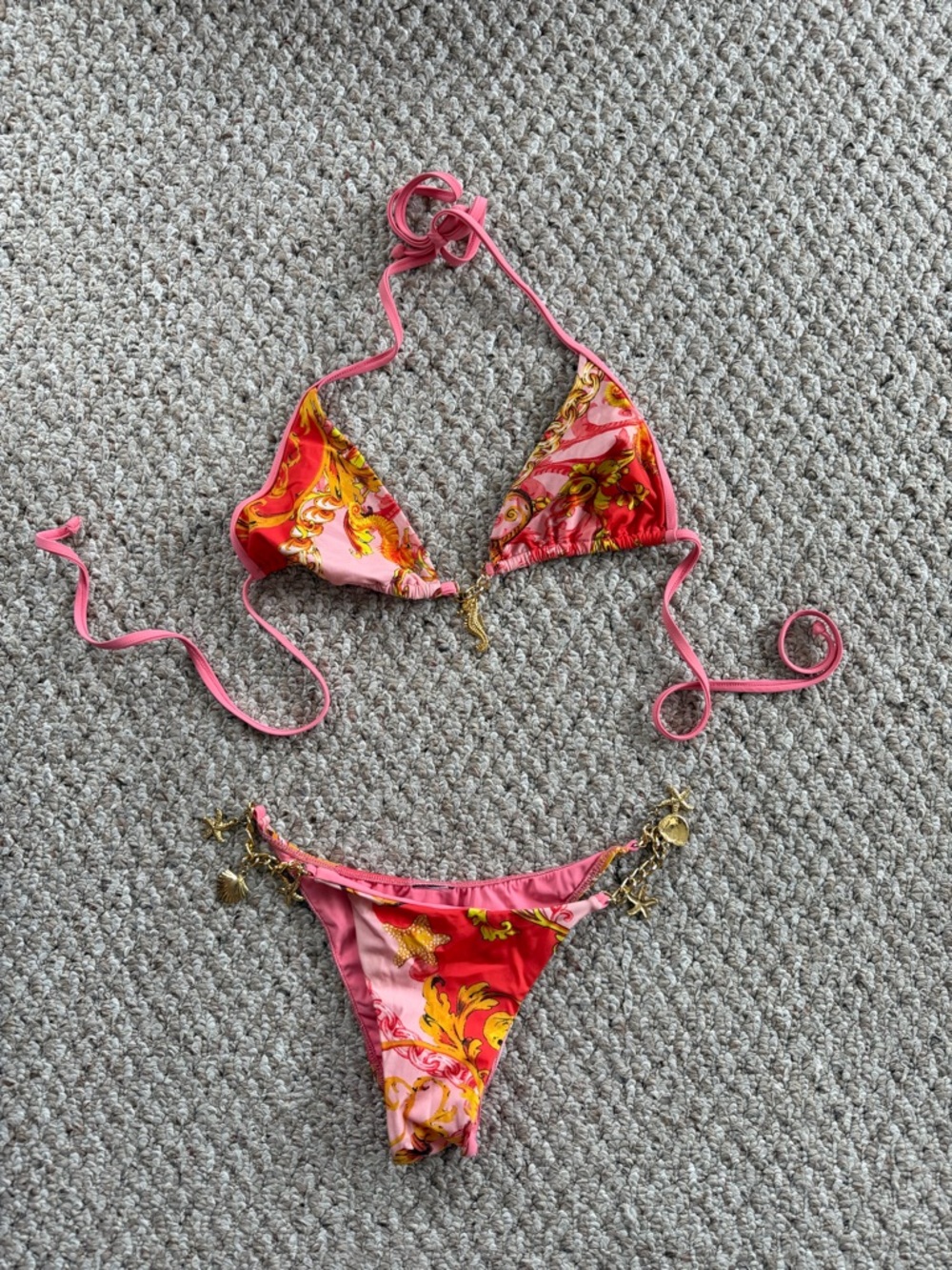Sauvage Pink Floral Gold-Accent Triangle Bikini Set